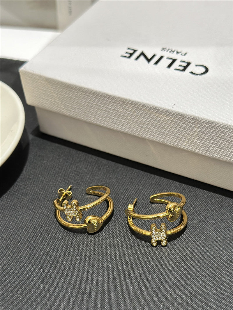 High Quality Luxury Celine Arc De Triomphe Gold Heart Earrings