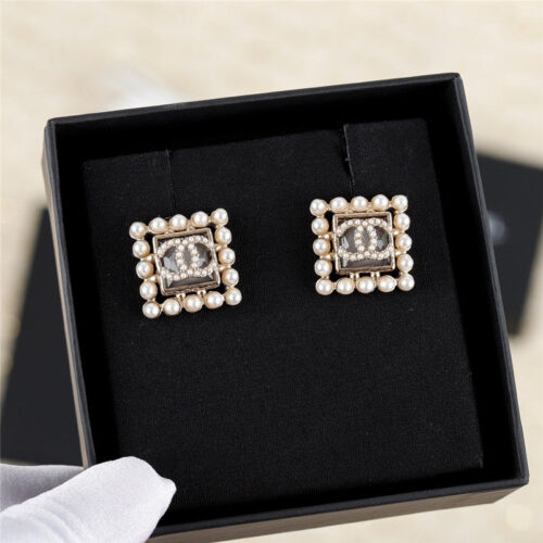 High Quality Luxury Chanel Square Pearl Earrings alternate view