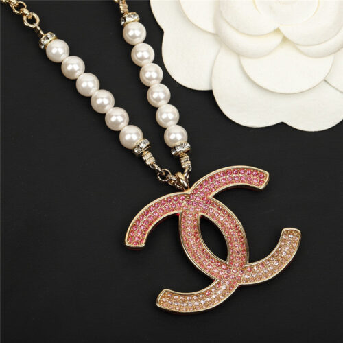 High Quality Luxury Chanel Full Diamond Double C Necklace alternate view