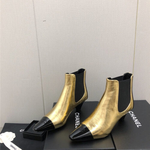 High Quality Luxury Chanel Classic Color Block Ankle Boots