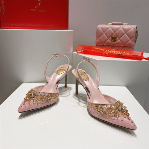 High Quality Luxury Rene Caovilla Crystal Jeweled Silk Heels product detail