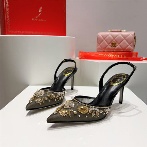 High Quality Luxury Rene Caovilla Crystal Jeweled Silk Heels – Style 31878