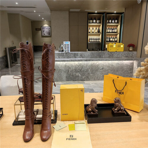 High Quality Luxury Fendi Knee High Lace Up Boots product detail