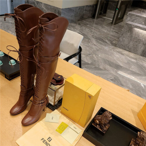 High Quality Luxury Fendi Knee High Lace Up Boots alternate view