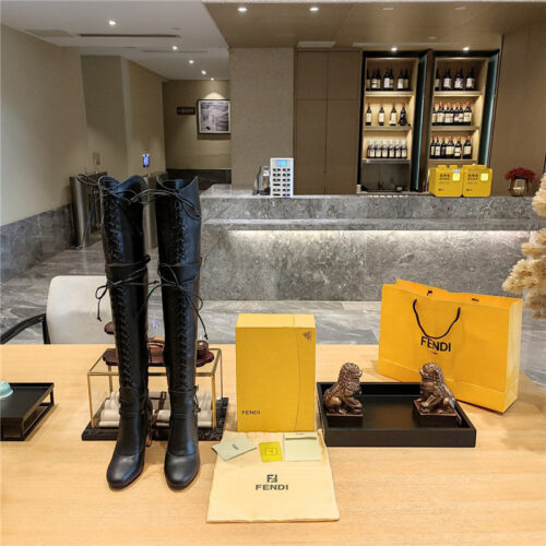 High Quality Luxury Fendi Knee High Lace Up Boots – Style 52083 product detail