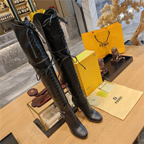 High Quality Luxury Fendi Knee High Lace Up Boots – Style 52083