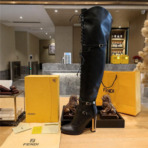 High Quality Luxury Fendi Knee High Lace Up Boots – Style 52083 product detail