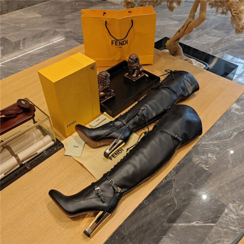 High Quality Luxury Fendi Knee High Lace Up Boots – Style 52083 product detail