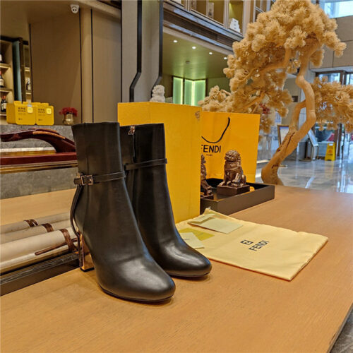 High Quality Luxury Fendi Electroplated High Heel Ankle Boots