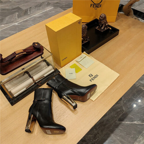High Quality Luxury Fendi Electroplated High Heel Ankle Boots product detail