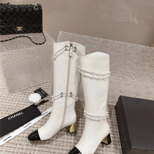 High Quality Luxury Chanel Pearl Accessories High Heel Boots – Style 39046