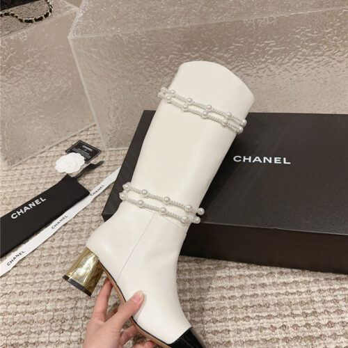 High Quality Luxury Chanel Pearl Accessories High Heel Boots – Style 39046 product detail
