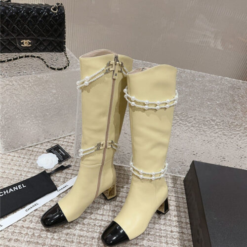 High Quality Luxury Chanel Pearl Accessories High Heel Boots – Style 02886