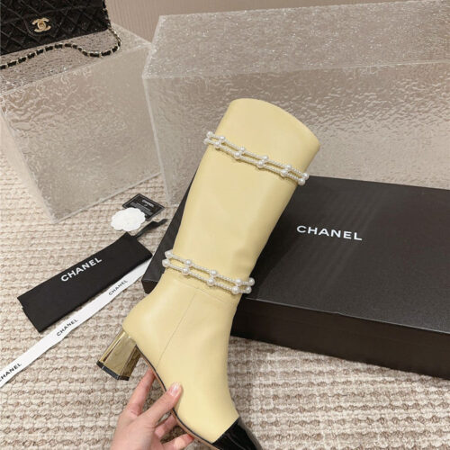 High Quality Luxury Chanel Pearl Accessories High Heel Boots – Style 02886 product detail
