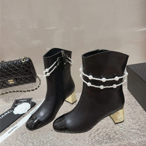 High Quality Luxury Chanel Pearl Accessories High Heel Boots