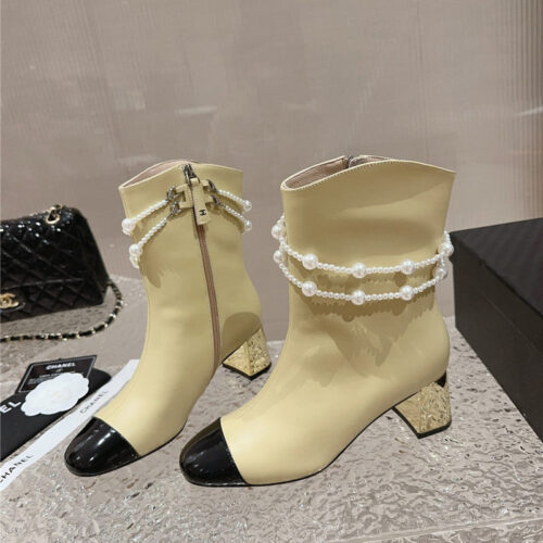 High Quality Luxury Chanel Pearl Accessories High Heel Boots – Style 99494