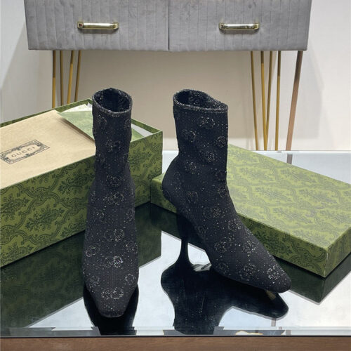 High Quality Luxury Gucci New GG Knitted Ankle Boots alternate view