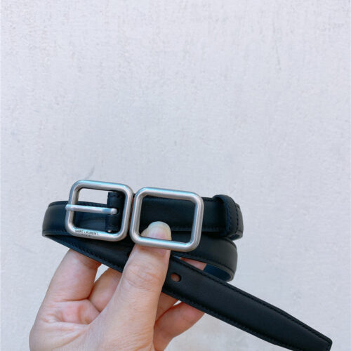 High Quality Luxury YSL Double Buckle Narrow Belt – Style 86406 alternate view