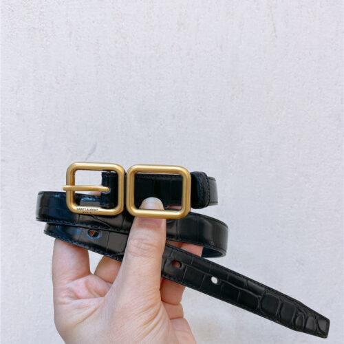 High Quality Luxury YSL Double Buckle Narrow Belt – Style 50246 alternate view