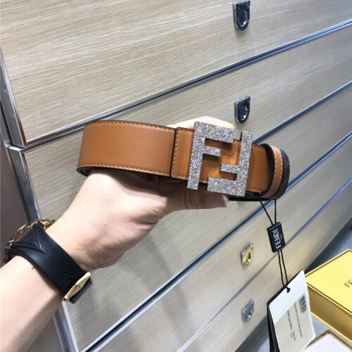 High Quality Luxury Fendi Belt In Calfskin With Printed Canvas Bottom – Style 56262