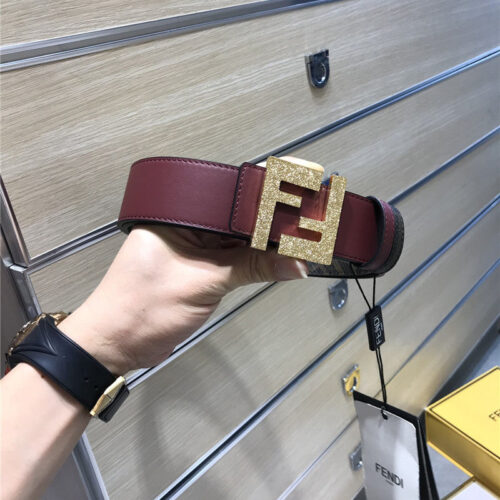 High Quality Luxury Fendi Belt In Calfskin With Printed Canvas Bottom – Style 82246