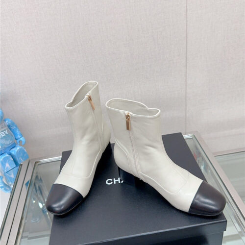 High Quality Luxury Chanel Chunky Heel Stitching Ankle Boots