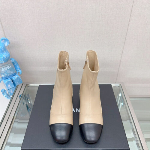 High Quality Luxury Chanel Chunky Heel Stitching Ankle Boots – Style 29798 product detail