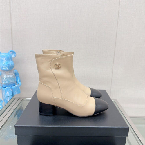 High Quality Luxury Chanel Chunky Heel Stitching Ankle Boots – Style 29798 product detail