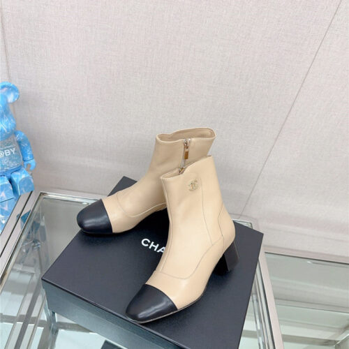 High Quality Luxury Chanel Chunky Heel Stitching Ankle Boots – Style 29798 product detail