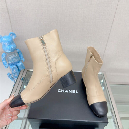 High Quality Luxury Chanel Chunky Heel Stitching Ankle Boots – Style 29798 alternate view
