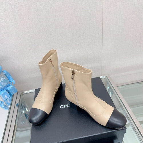 High Quality Luxury Chanel Chunky Heel Stitching Ankle Boots – Style 29798
