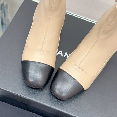 High Quality Luxury Chanel Chunky Heel Stitching Ankle Boots – Style 29798 product detail