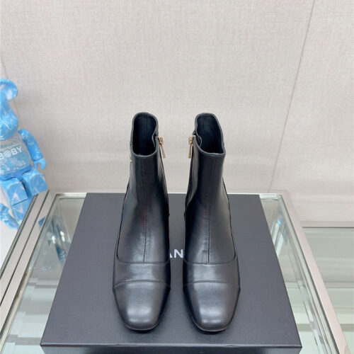 High Quality Luxury Chanel Chunky Heel Stitching Ankle Boots – Style 93638 product detail