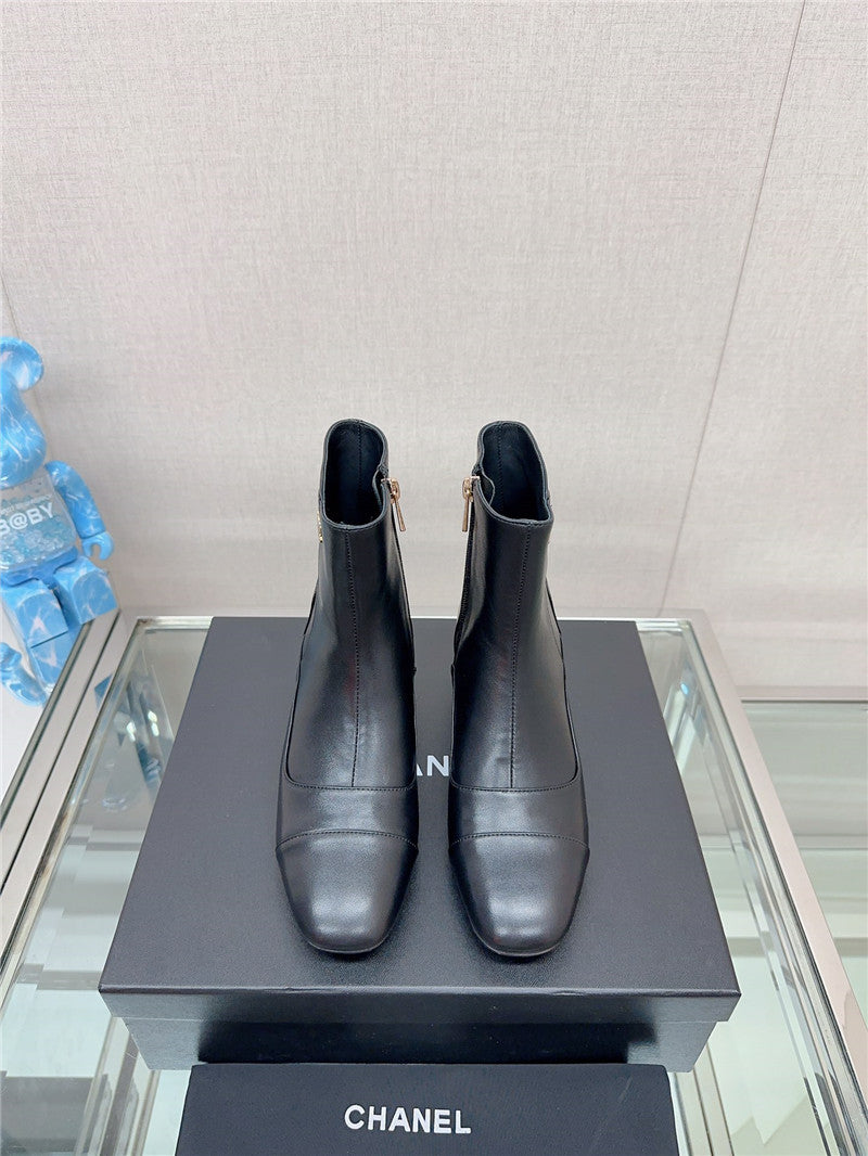High Quality Luxury Chanel Chunky Heel Stitching Ankle Boots – Style 93638 product detail