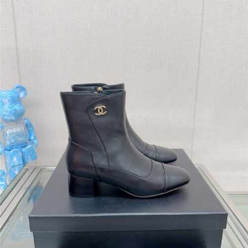 High Quality Luxury Chanel Chunky Heel Stitching Ankle Boots – Style 93638 product detail