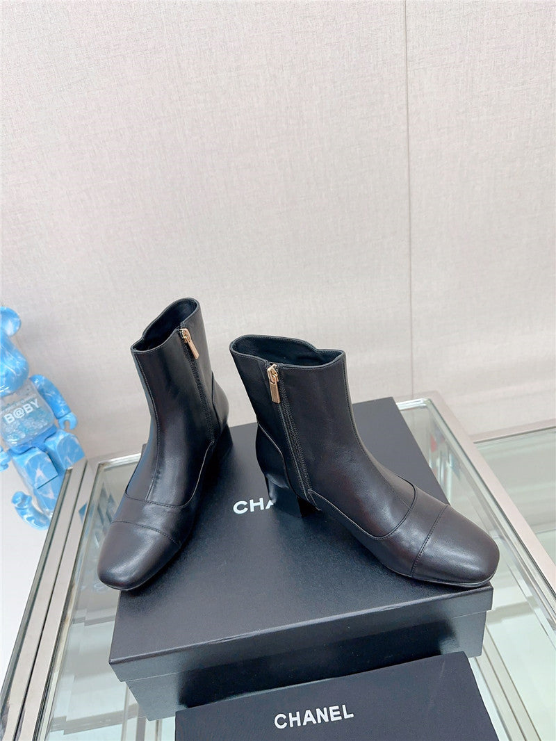 High Quality Luxury Chanel Chunky Heel Stitching Ankle Boots – Style 93638