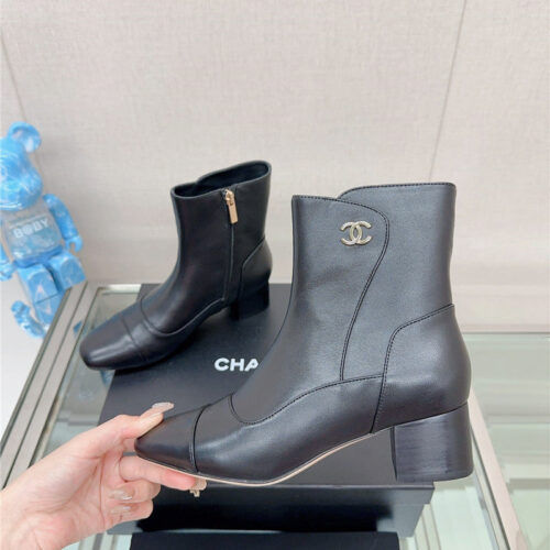 High Quality Luxury Chanel Chunky Heel Stitching Ankle Boots – Style 93638 alternate view