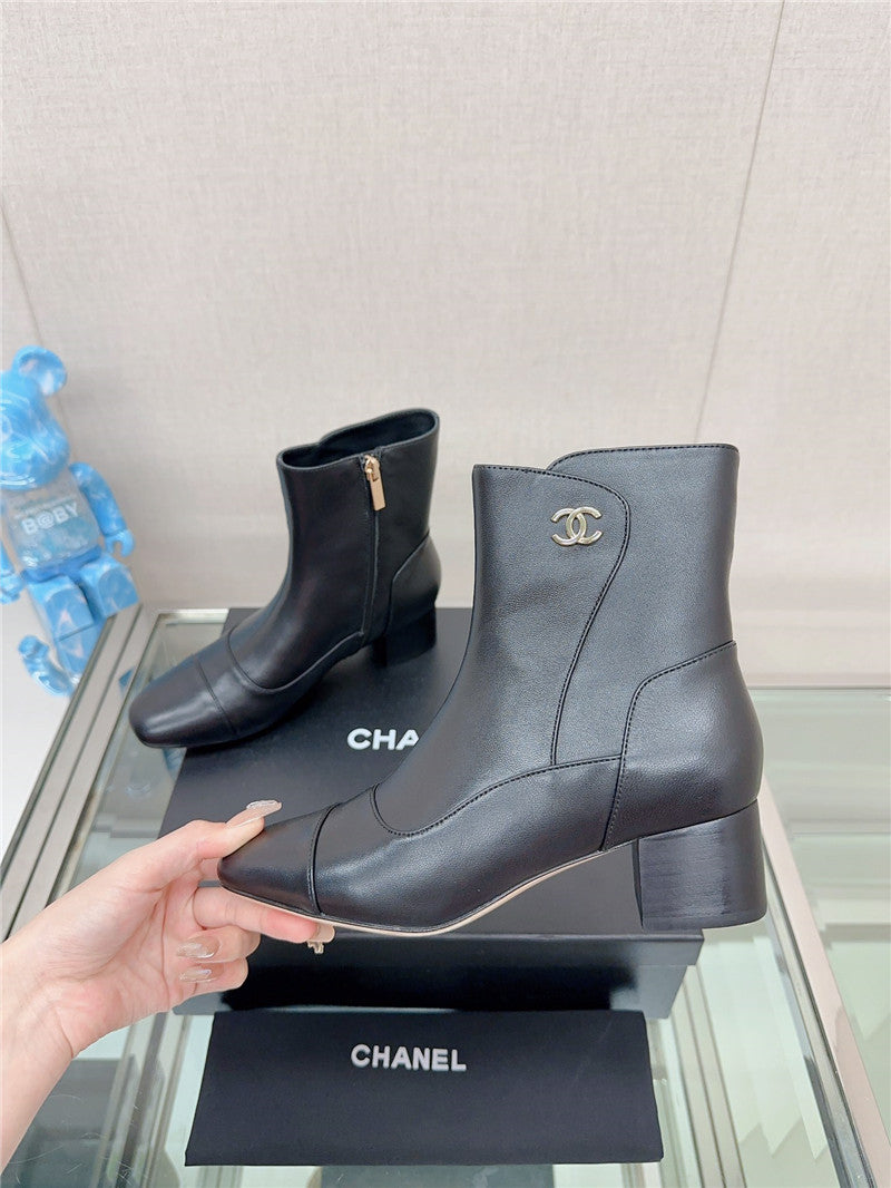 High Quality Luxury Chanel Chunky Heel Stitching Ankle Boots – Style 93638 product detail
