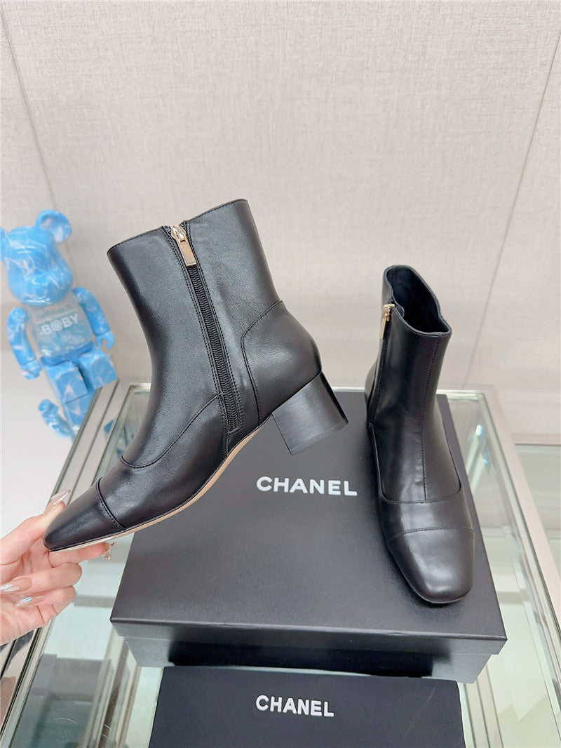 High Quality Luxury Chanel Chunky Heel Stitching Ankle Boots – Style 93638 product detail