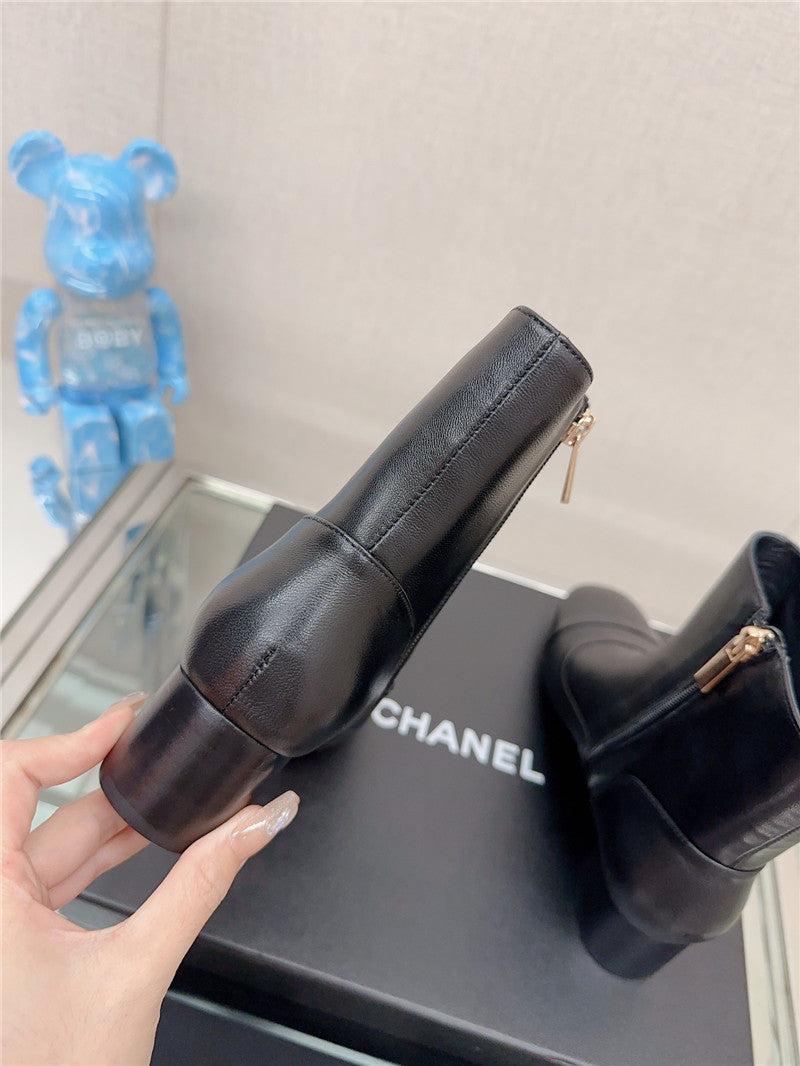 High Quality Luxury Chanel Chunky Heel Stitching Ankle Boots – Style 93638 product detail