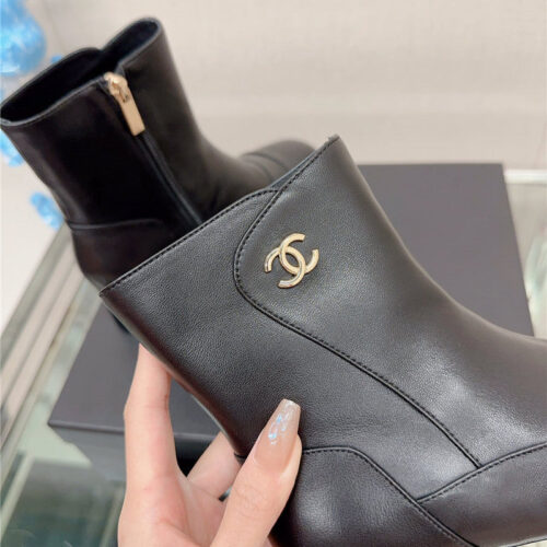 High Quality Luxury Chanel Chunky Heel Stitching Ankle Boots – Style 93638 product detail