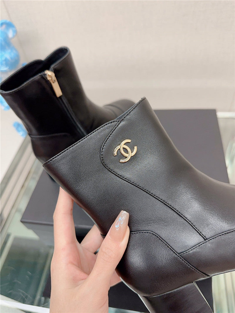 High Quality Luxury Chanel Chunky Heel Stitching Ankle Boots – Style 93638 product detail