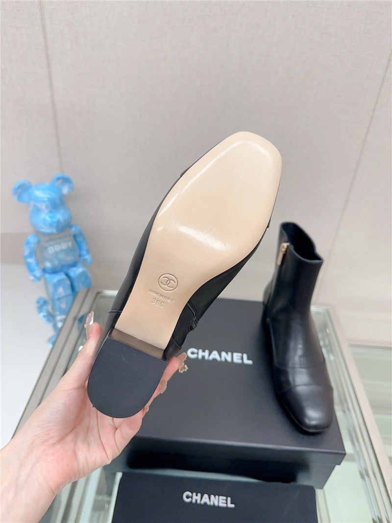 High Quality Luxury Chanel Chunky Heel Stitching Ankle Boots – Style 93638 product detail