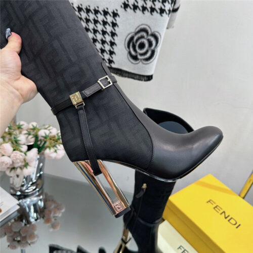 High Quality Luxury Fendi Hollow Chunky Heel Ankle Boots – Style 57843 product detail