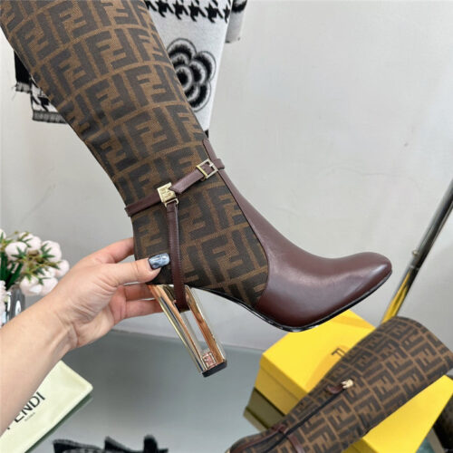 High Quality Luxury Fendi Hollow Chunky Heel Ankle Boots product detail