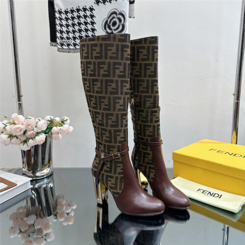 High Quality Luxury Fendi Hollow Chunky Heel Ankle Boots