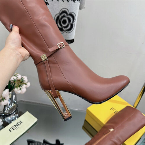 High Quality Luxury Fendi Hollow Chunky Heel Ankle Boots – Style 39187 product detail