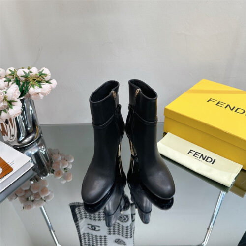 High Quality Luxury Fendi Hollow Chunky Heel Ankle Boots – Style 08659 product detail