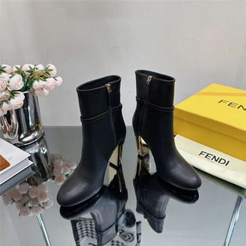 High Quality Luxury Fendi Hollow Chunky Heel Ankle Boots – Style 08659 product detail