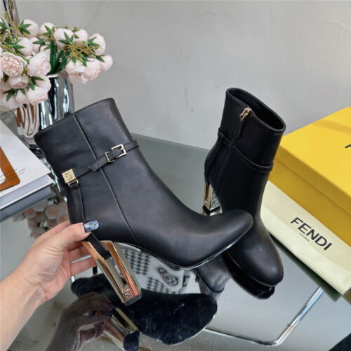 High Quality Luxury Fendi Hollow Chunky Heel Ankle Boots – Style 08659 product detail